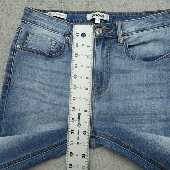 VIGOSS Jeans Women's Size 27 Blue Mid-Rise Ace Straight Denim 30" Inseam Destroy - Picture 9 of 16